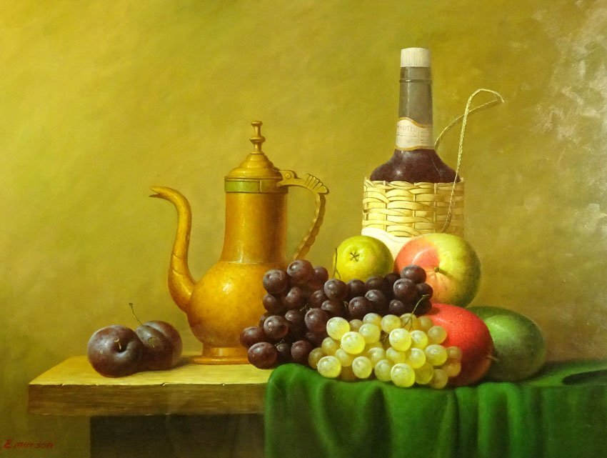 絵画 インテリア 油絵 uF6-062004 静物 果物と器 絵画 インテリア 油絵