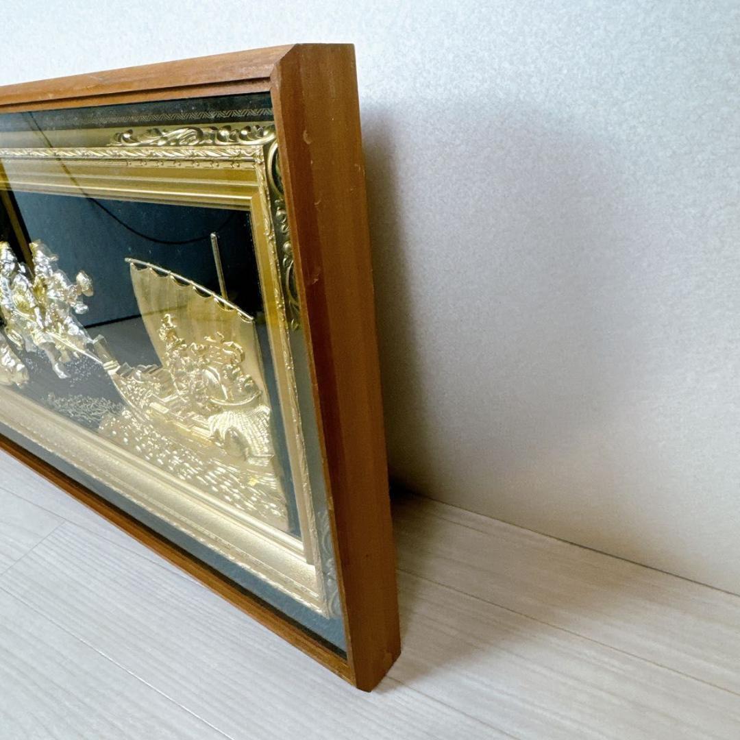 黄金七福神 純金純銀鍍金 宝船 縁起物 開運 壁掛け インテリア 額装