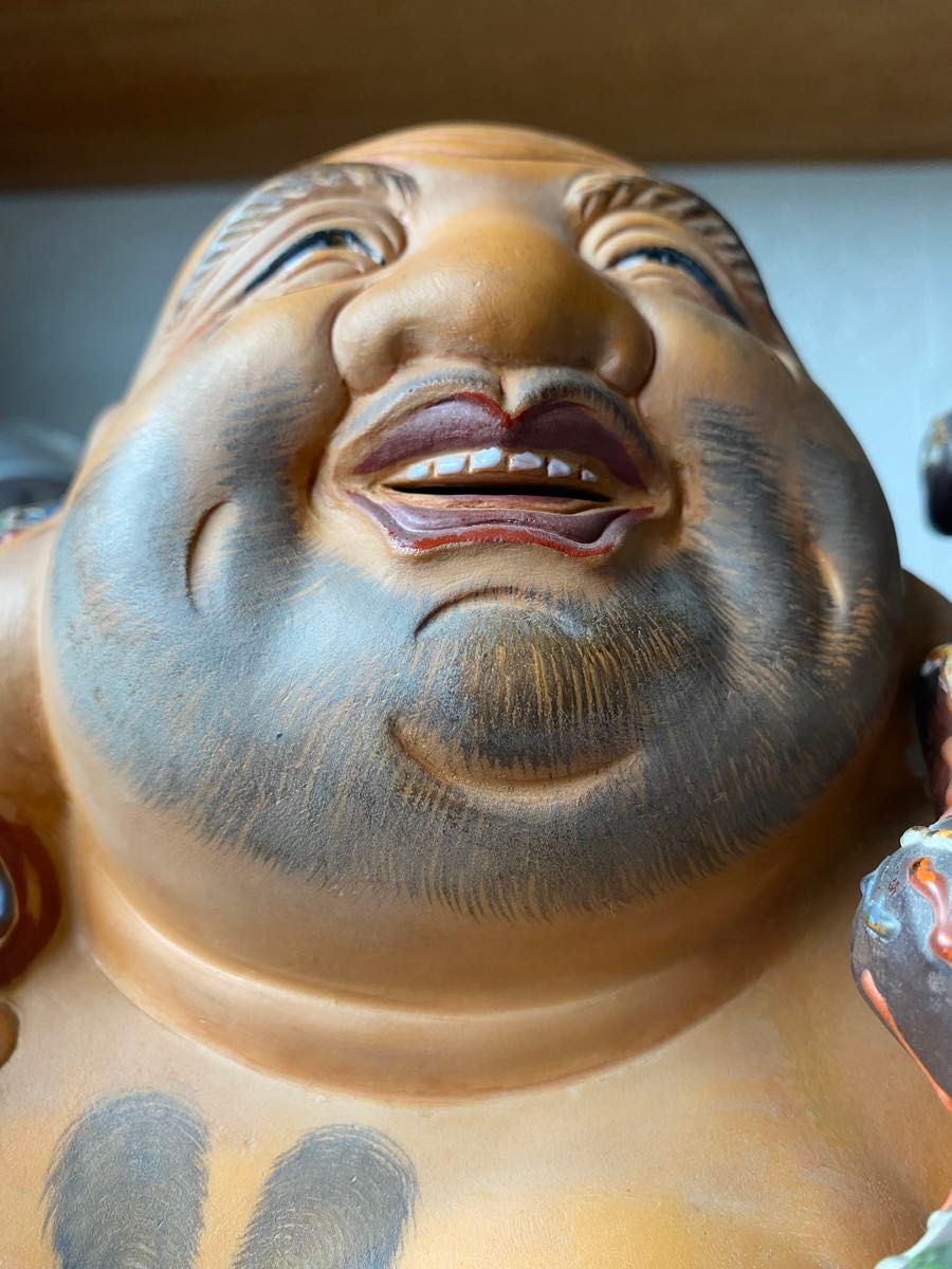 九谷焼 布袋尊 金彩 色絵 布袋像 陶器製 骨董品 七福神 仏像 九谷焼