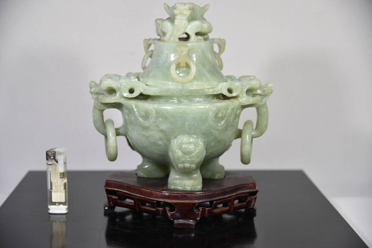 ⭐中国 最上級 巴林石 神獣 自在遊環双耳壺形 玉器 置物飾り 玉石文化