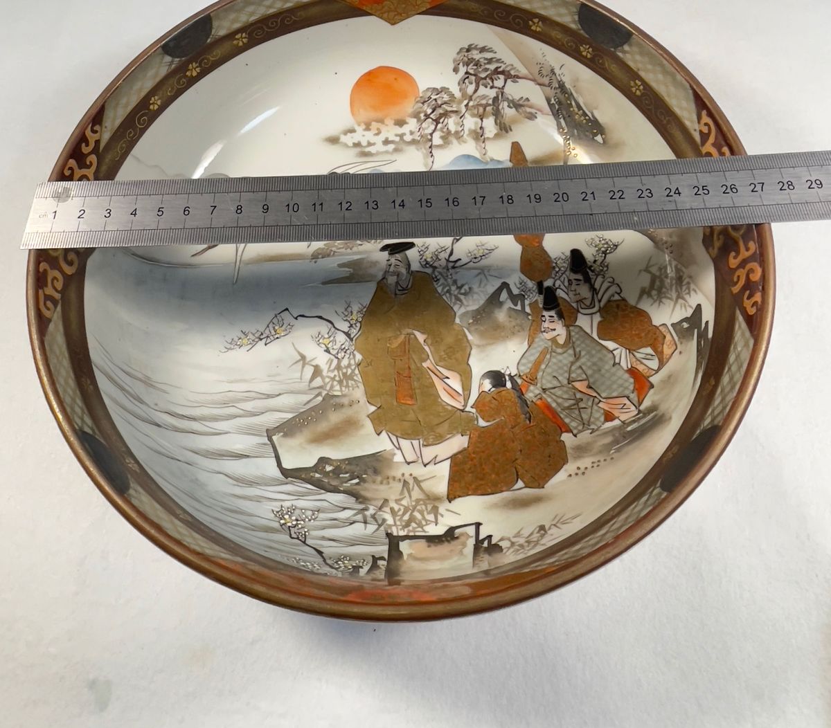 九谷焼 色絵金彩 人物魚文 大皿 飾皿 直径約36㎝ 在銘 V