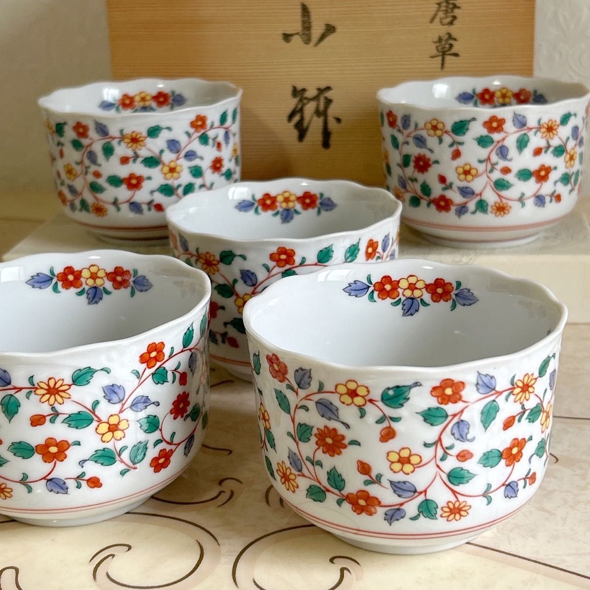 色絵角皿+猪口5客