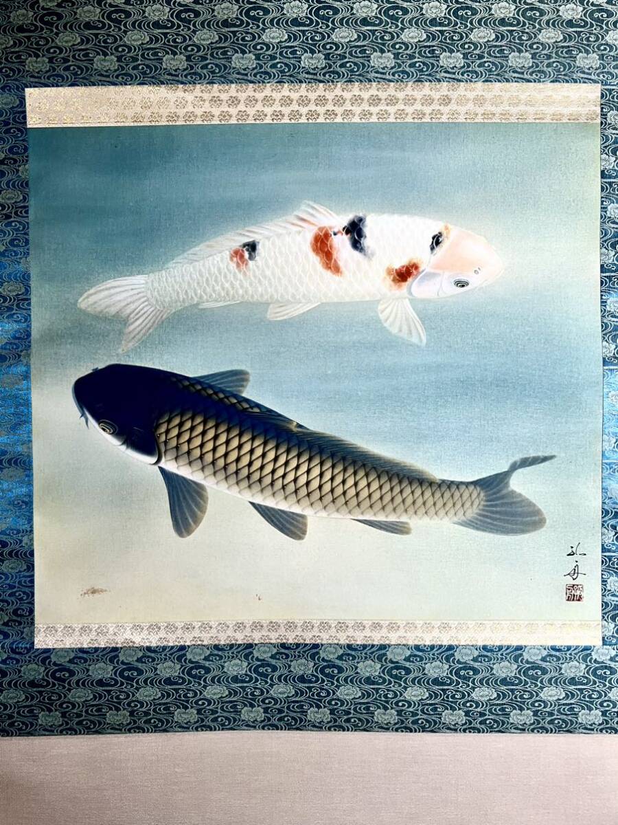 水墨画 鳥と花 李三白鶴 署名あり 掛け軸 骨董品 水墨画 鳥と花 李三