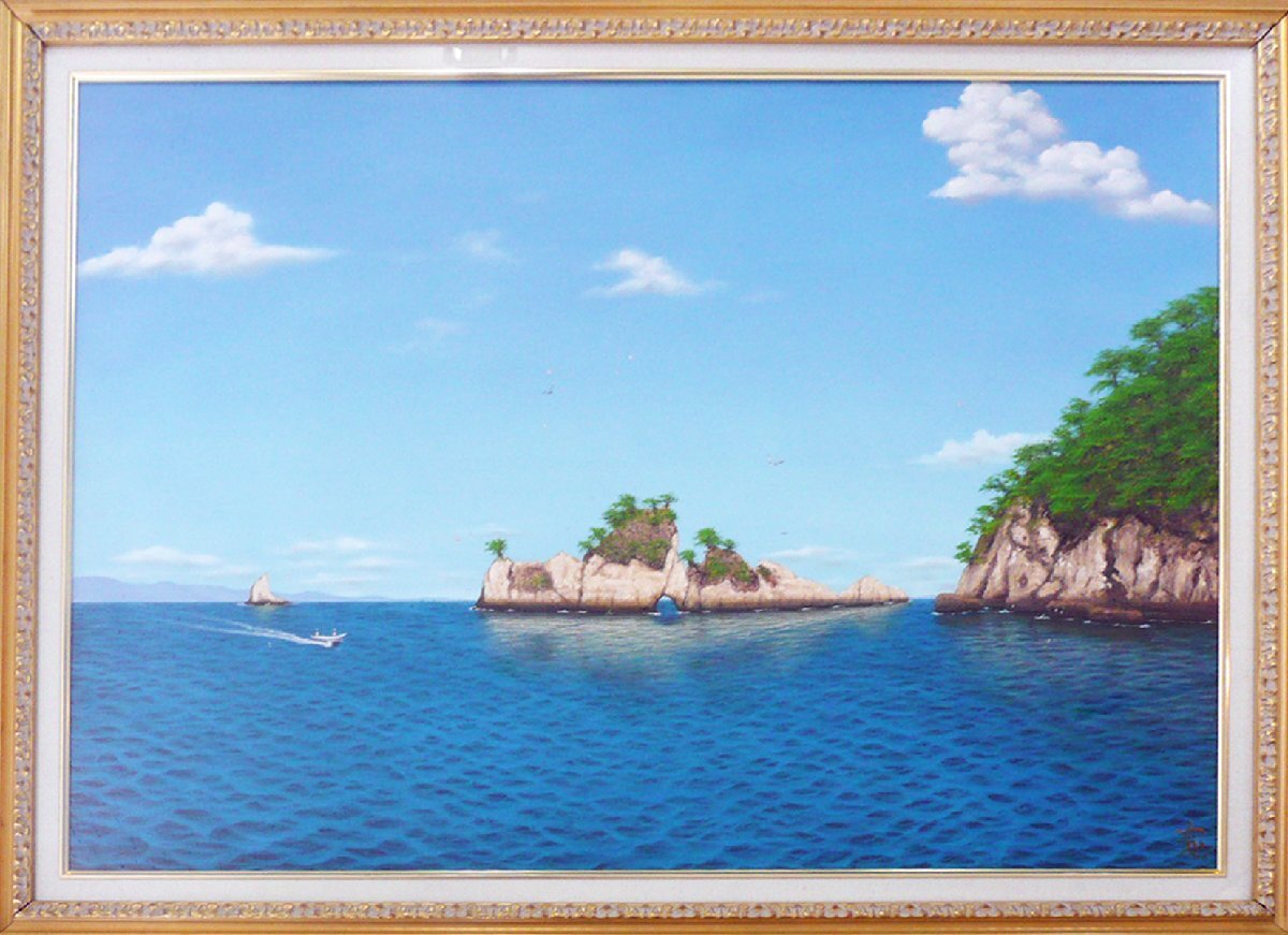 真作】絵画 仲井口男 6油彩号 海 壮大風景 T36 真作】絵画