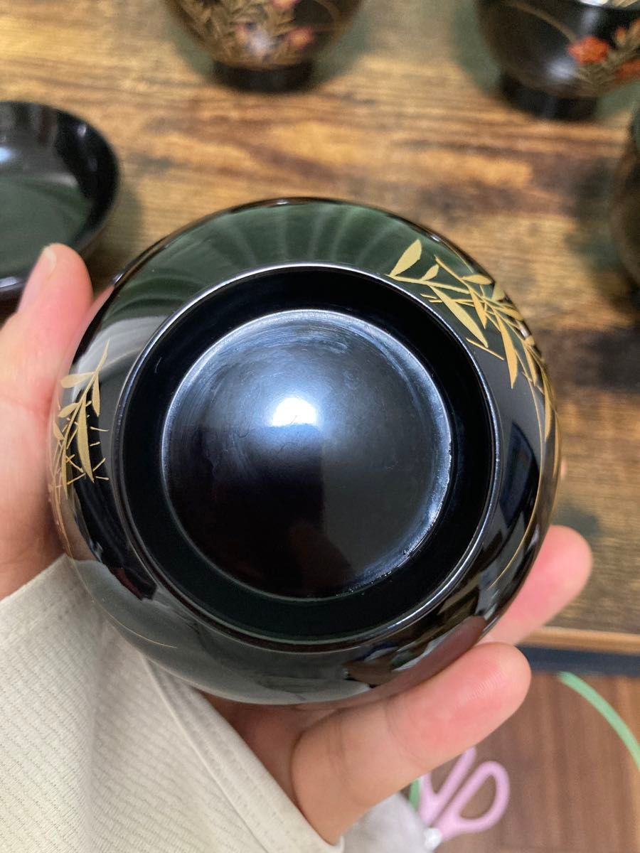 輪島塗椀 草花金蒔絵 黒塗御吸物椀 五客 木製漆器 漆芸懐石会席｜Yahoo