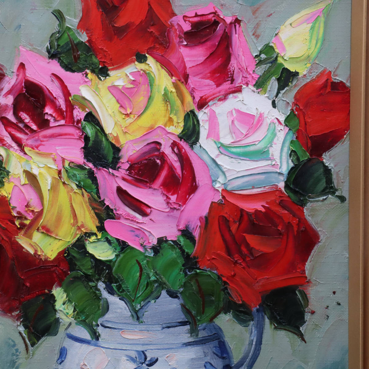 関川富士郎【薔薇】F8 文部大臣賞 静物画 ばらの傑作 油彩 油絵 絵画 額縁