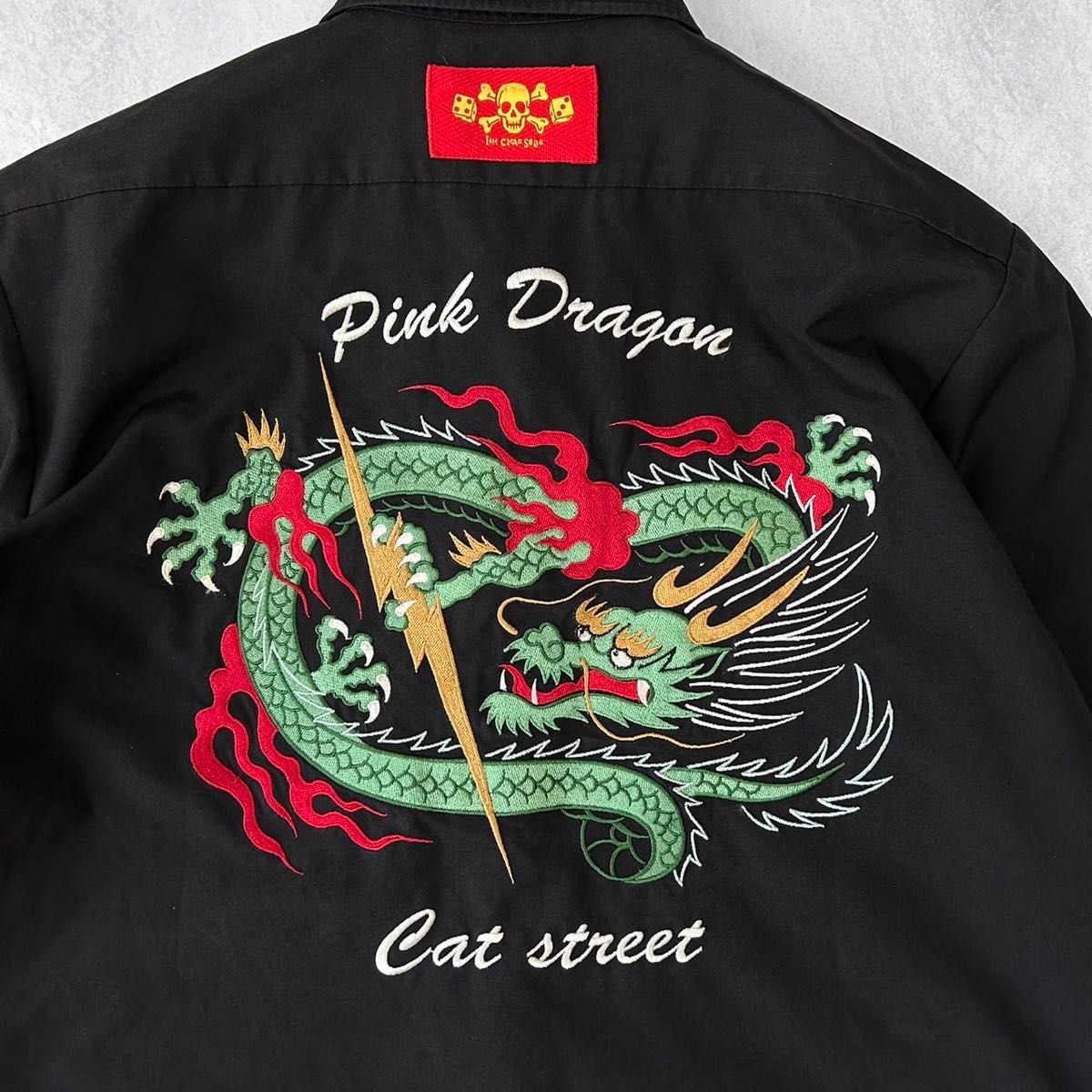 クリームソーダ ピンクドラゴン ボーリングシャツ Mサイズ ドクロ