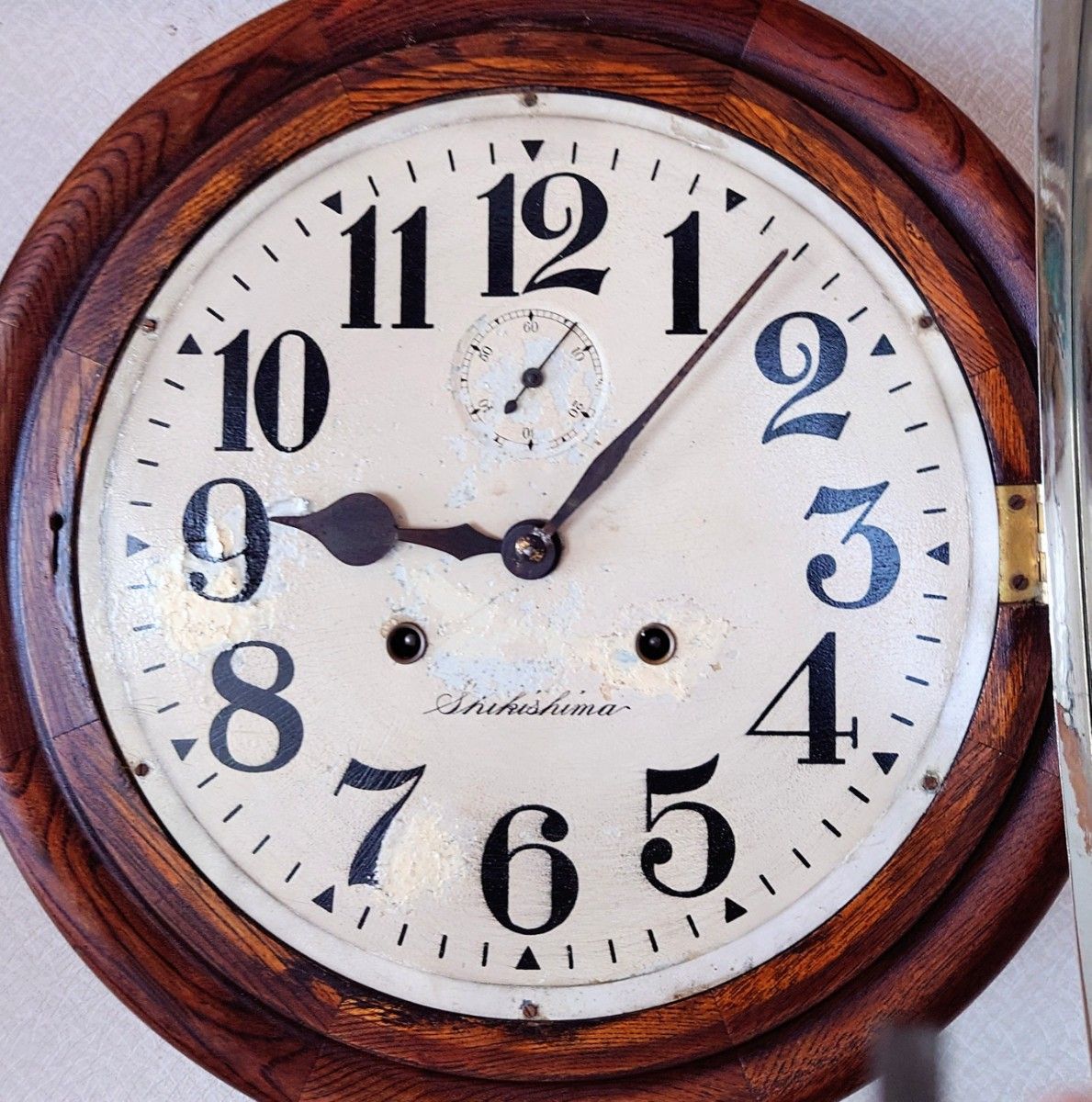 完動美品〉神谷時計敷島 スモセコ付 欅造りグレシャム丸型ゼンマイ