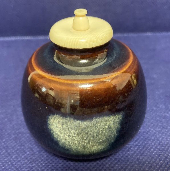 渡辺伸治 造 名物 利休物相茄子写 茶入 】 在銘 輪違鈍子仕