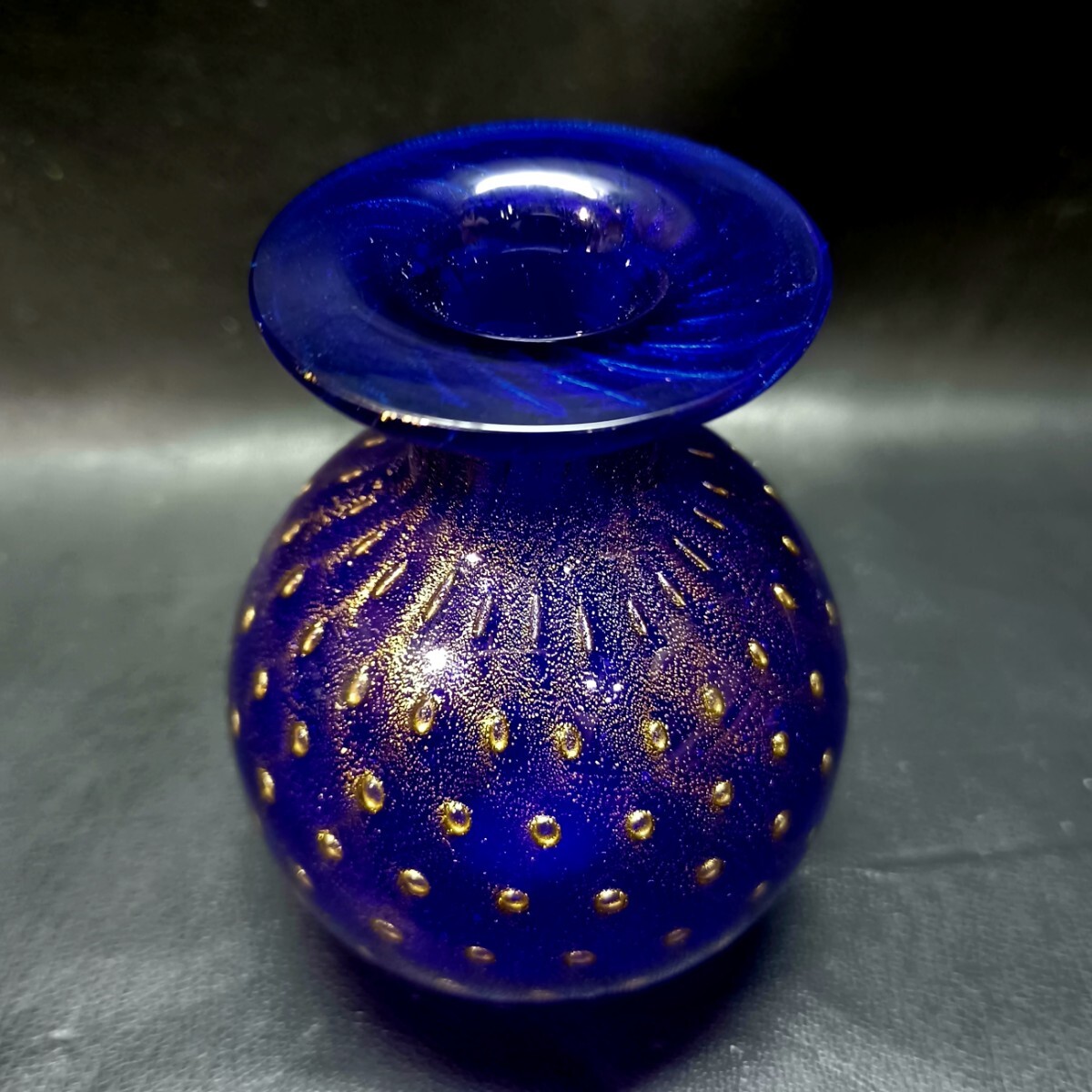 MURANO】☆ムラノ 金彩 ブルー 一輪挿し☆ヴェネチアン ガラス