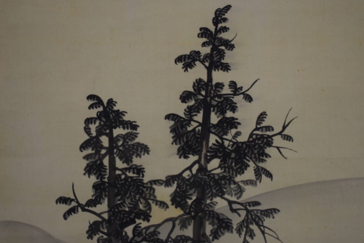 真作】//前川文嶺/桜花山水図/絹表装/布袋屋掛軸HG-487