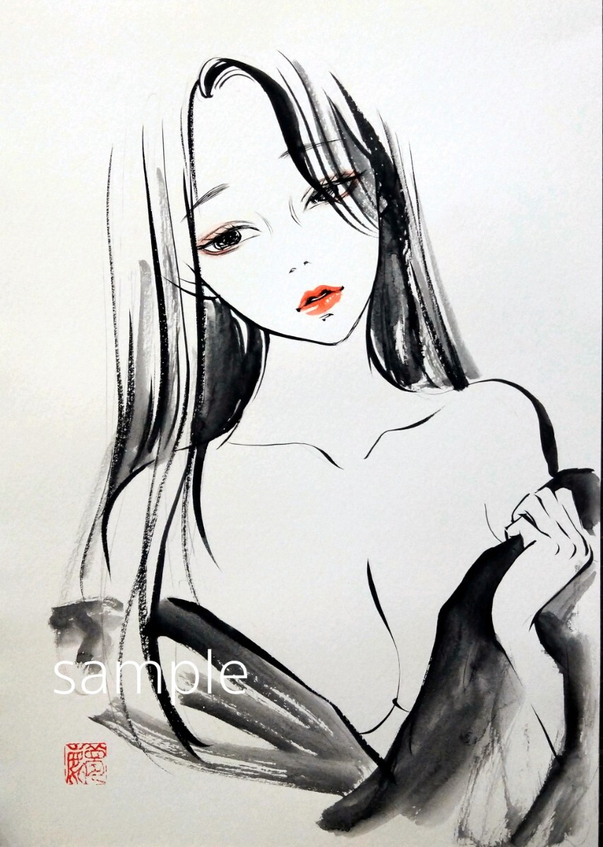手描きイラスト 2378 肉筆原画 絵画 鉛筆画 和装 美人画 手描き