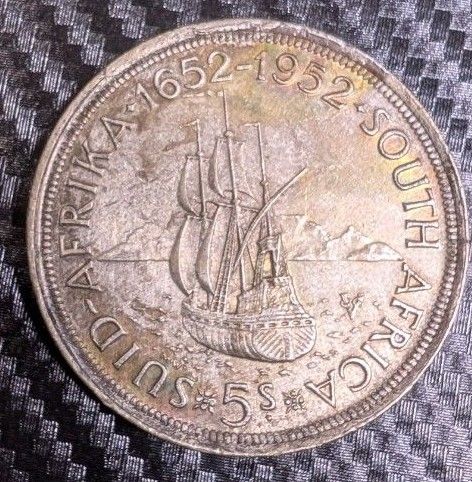 1952年)イギリス領 南アフリカ ジョージ6世 5シリング大型銀貨 古銭