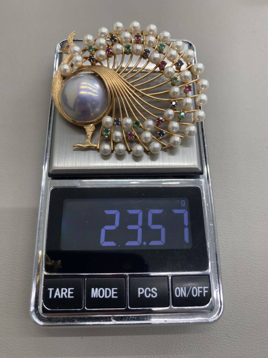 K14マベパール＆ベビーパールブローチペンダントトップ兼用ルビー入り