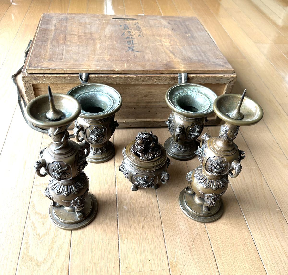 仏具 蝋燭立 古銅 唐金 古い 検⁄古錫玉川堂高岡 アンティーク 明治