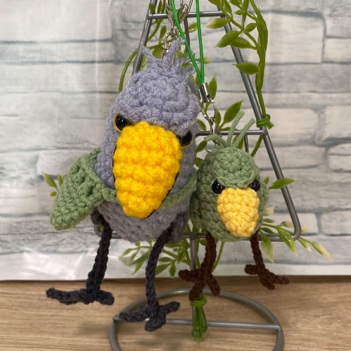 ハシビロコウちゃんの編みぐるみストラップ2点セット ハンドメイド