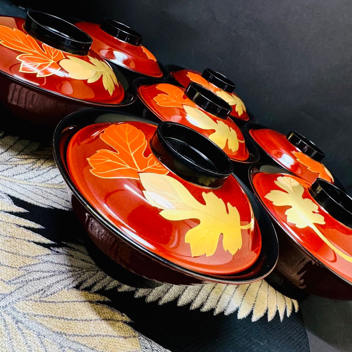 10客 吸物椀 輪島塗 沈金 月波鶴 溜塗