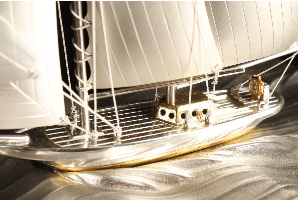 純銀シルバー985刻印/銀製ヨット2本マスト置物/オブジェ/銀船 ヨット2