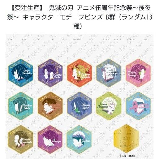 鬼滅の刃 アニメ伍周年記念祭 後夜祭 キャラクターモチーフピンズ B群