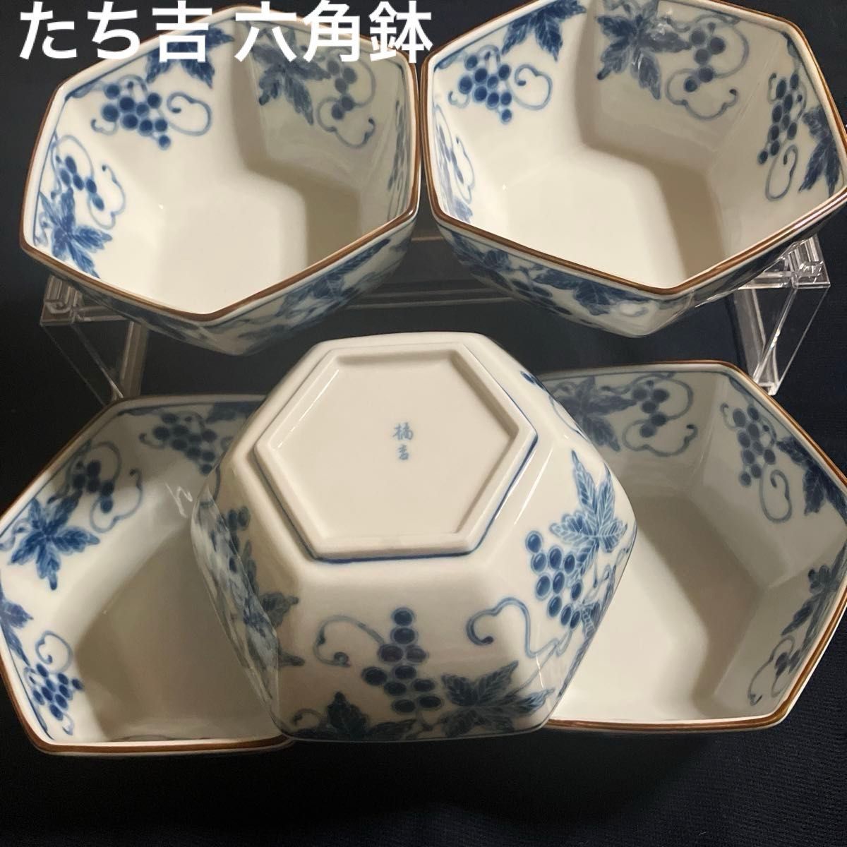 広東鉢 六角 絵鉢 大きめ鉢 広東鉢 六角 絵鉢 大きめ鉢