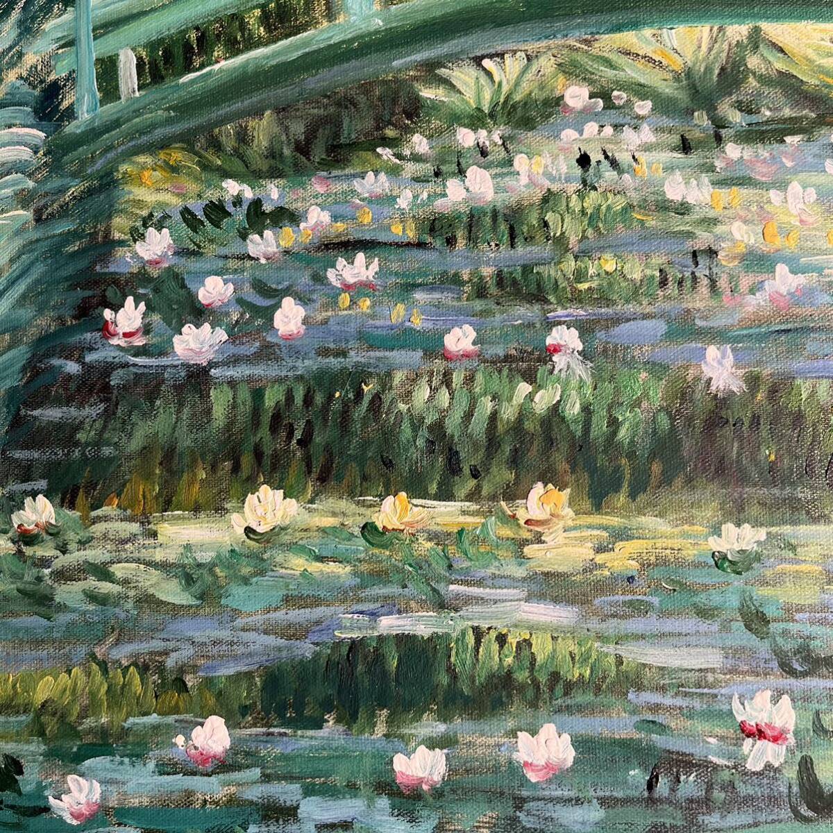 手書き油絵 クロード・モネ 睡蓮の池 絵画 額付き インテリア 油彩画