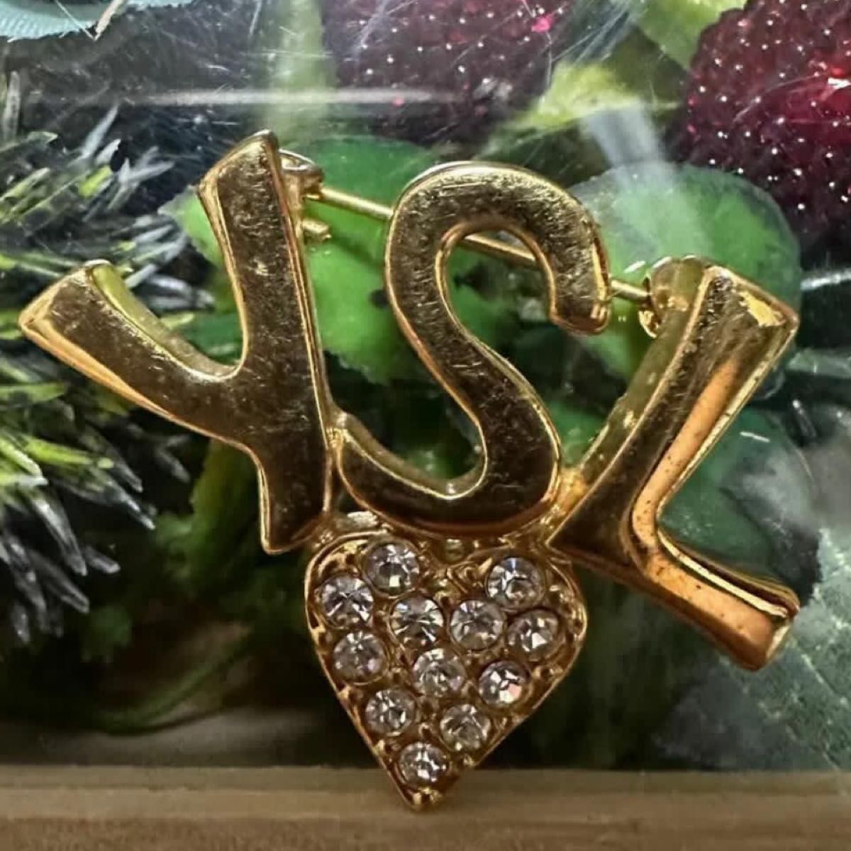 イヴサンローラン YSL ヴィンテージ ラインストーンブローチ【美品】超