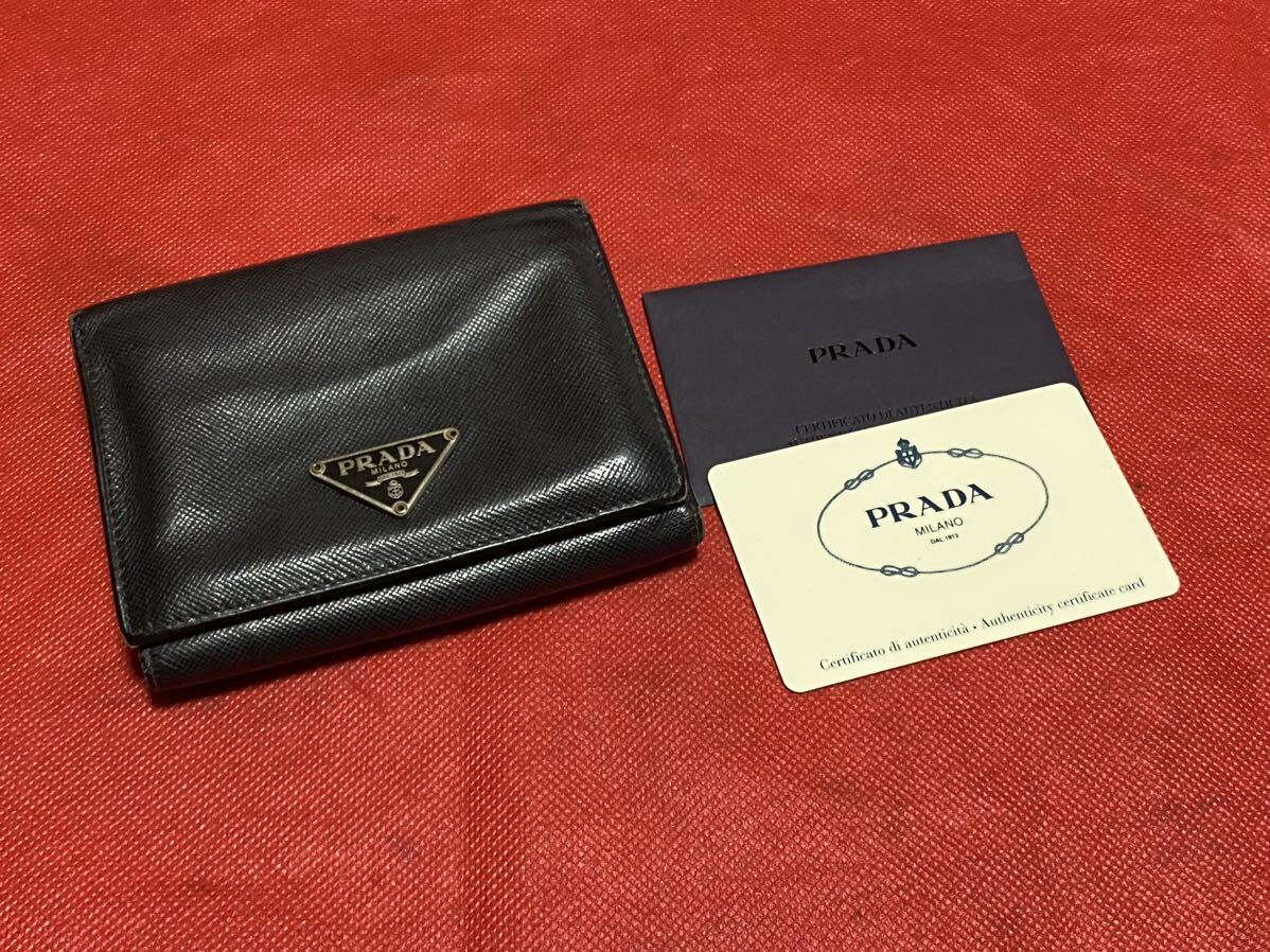 PRADA 三つ折り財布 ブラック カード付き382ー08ー2 PRADA 三つ折り財布