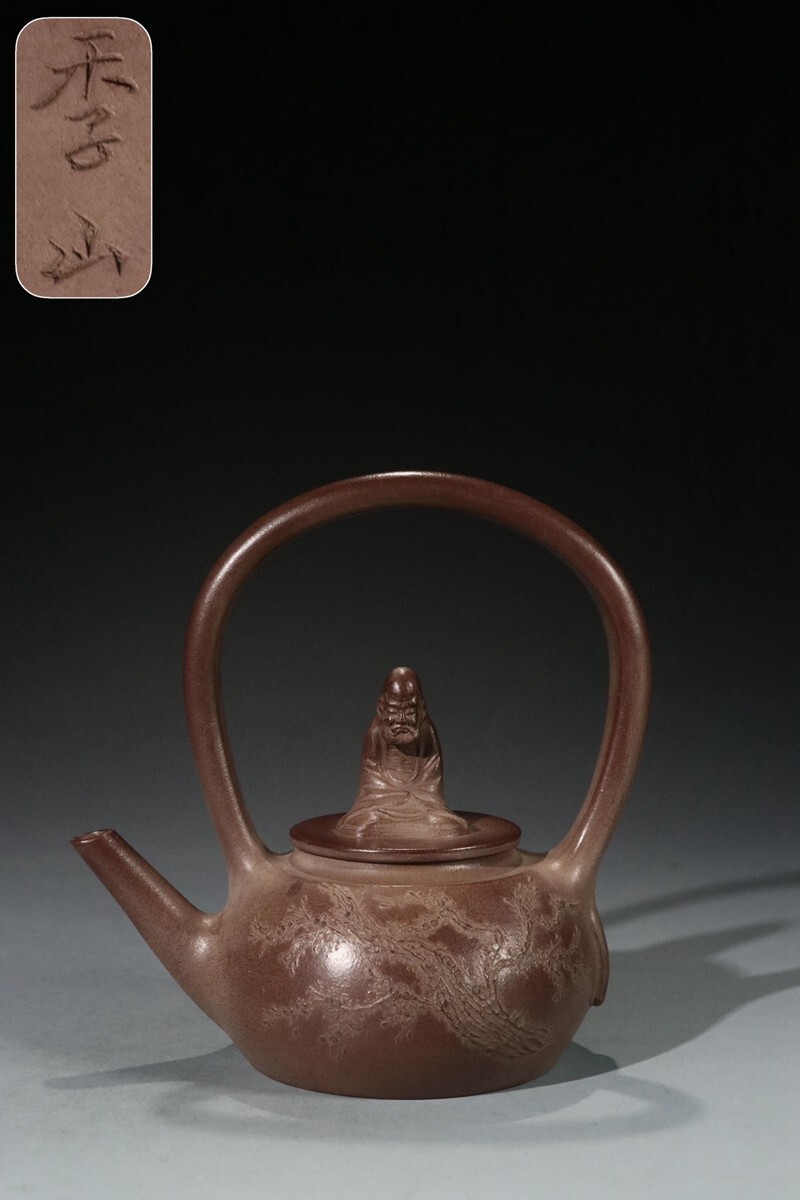 ♢中国茶壺 梅花文 漢詩入 石手彫り 急須 コレクション骨董品