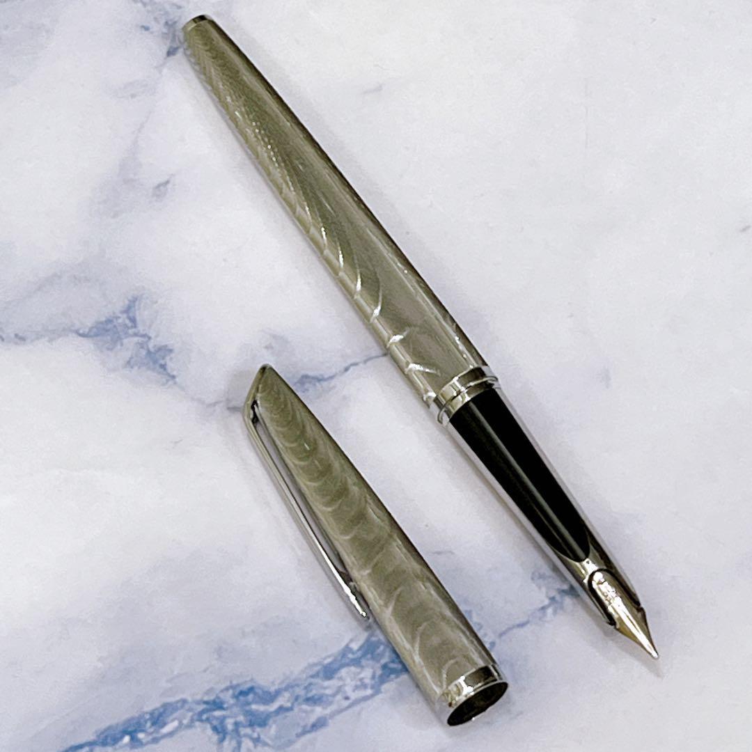 WATERMAN ビンテージ 万年筆 モアレ シルバー 18K750 美品 CF WATERMAN