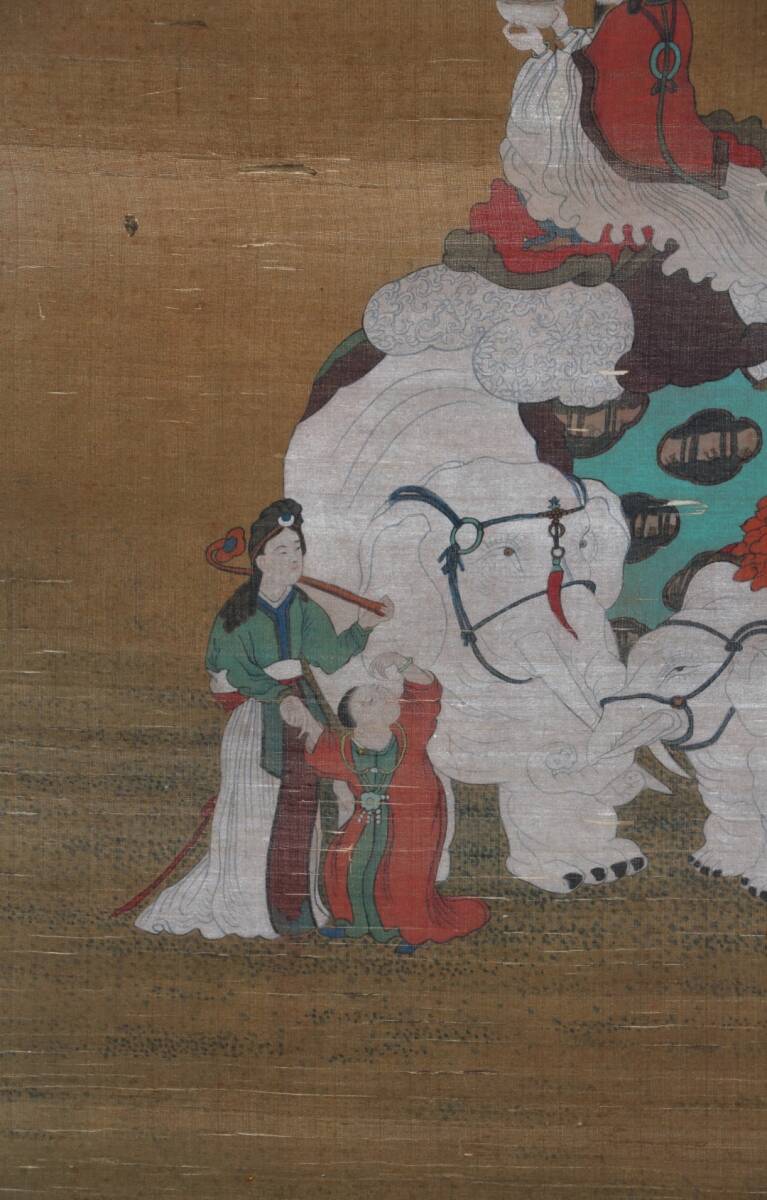 古美術 掛け軸 中国・明時代 「崔子忠書」 絹本 【太平景象図】 立軸