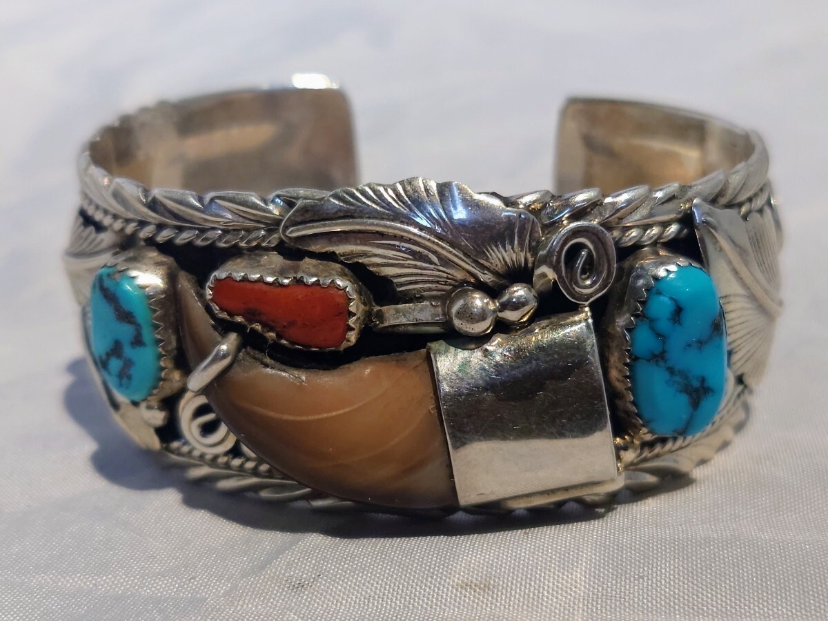 インディアンジュエリーターコイズベアクローバックル