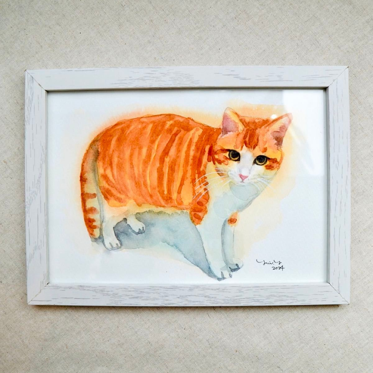 原画 『 水空泡 』アクリル水彩画 絵画 猫 イラスト ねこ アート
