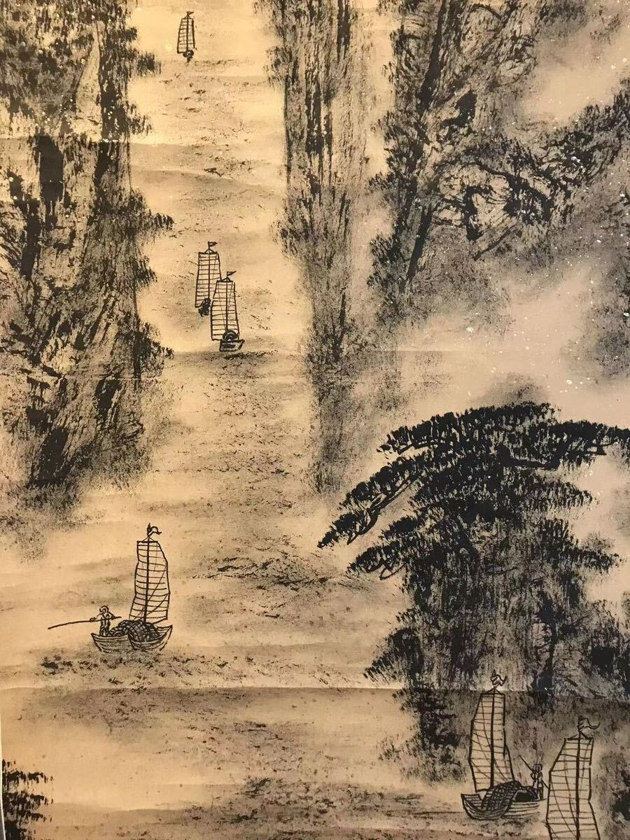 真作】王温良「長江之三峡図」 山水画 古い掛け軸(掛軸) 肉筆 紙本 中国