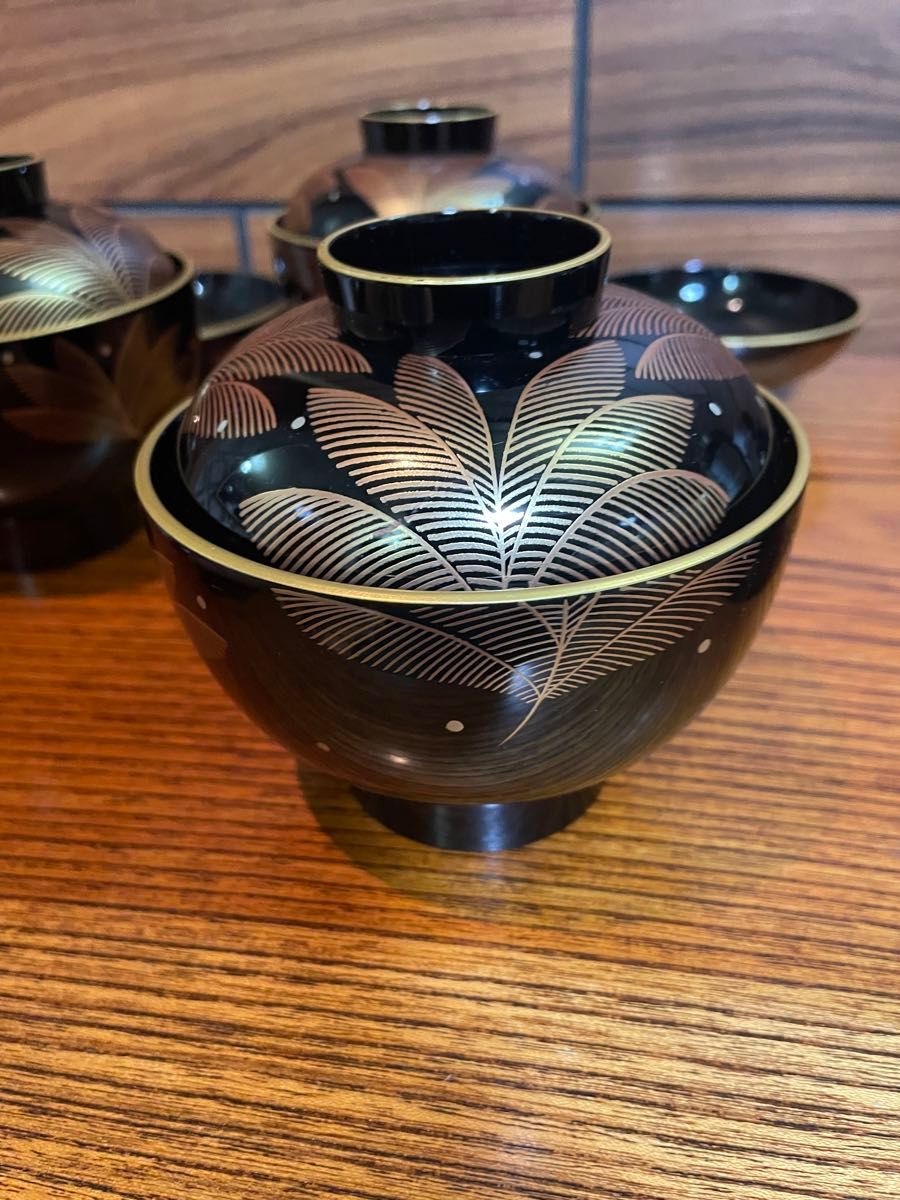 漆器】坂本乙造作 蒔絵 本漆仕上 御吸物椀 五客 未開封 会津塗