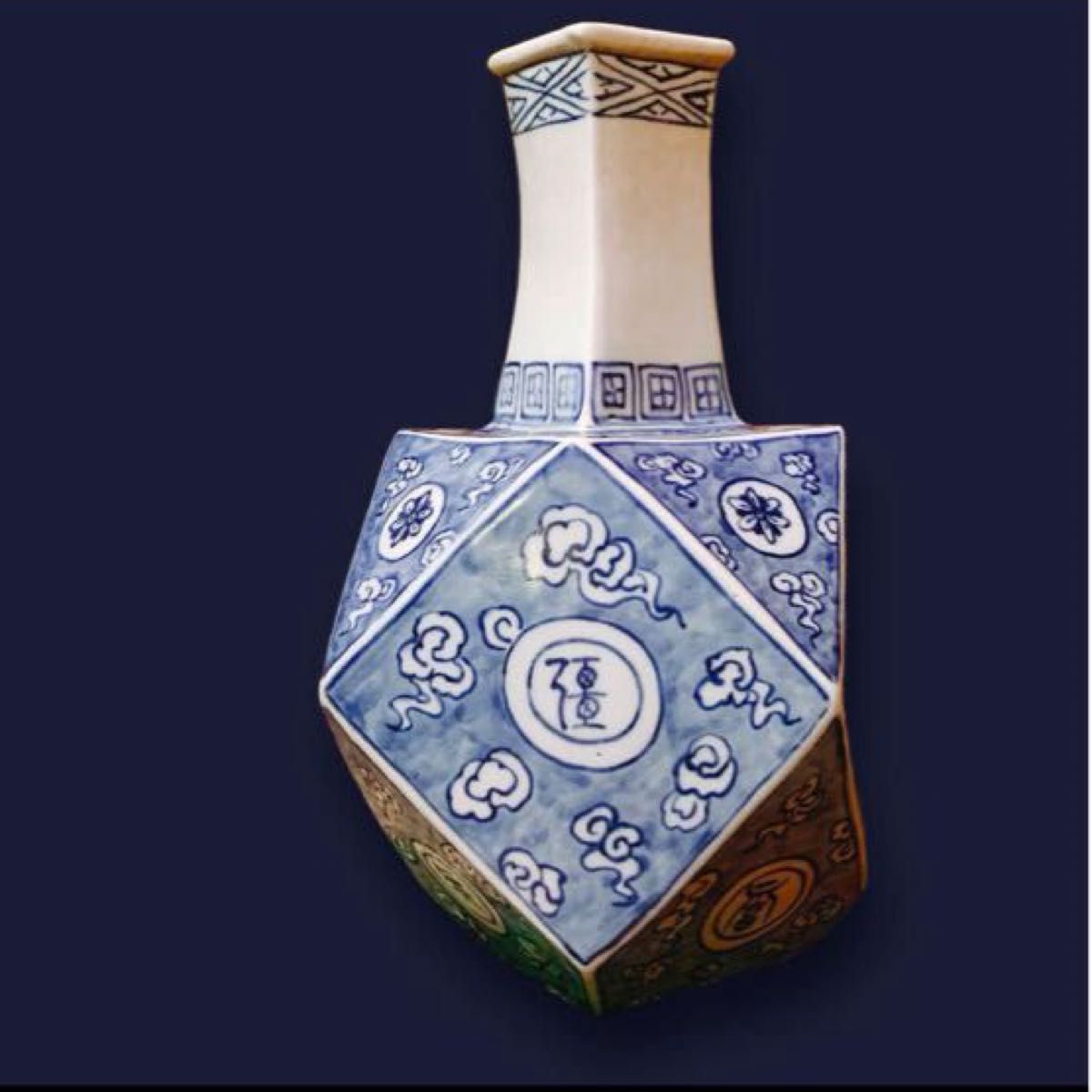 李朝 染付 面取八角徳利 萬壽無疆 陶磁 漢字 蒼 白磁 花瓶 朝鮮 中国