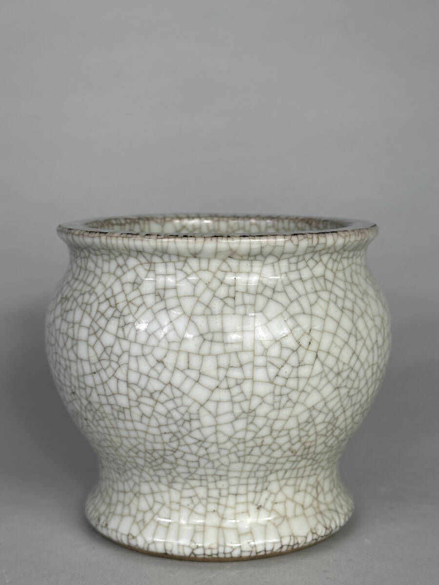 中国古窯 哥窯双耳香炉 高さ10.2㎝ トヒチル 東さ7-0728① 中国古窯 哥