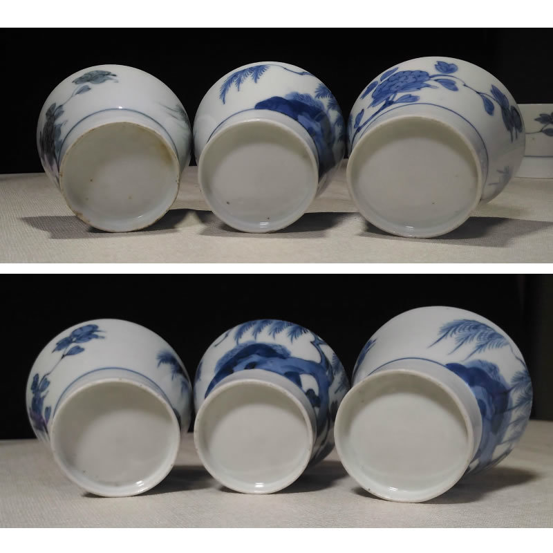 c175 古伊万里 蕎麦猪口 6客 染付 そば猪口 柳紋 【公式通販】