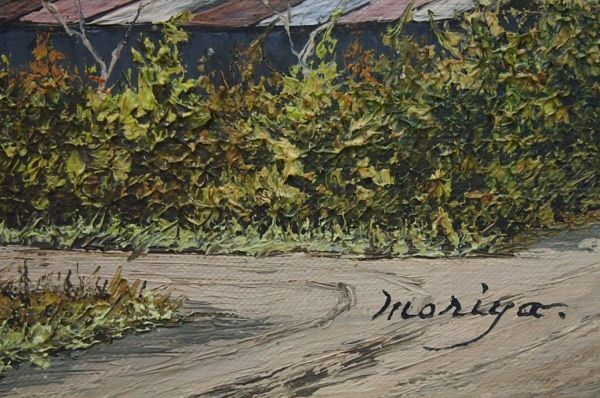 能仲ヤツヲ 油彩 10号 「のどかな日」 油絵 額装 風景画 油彩画