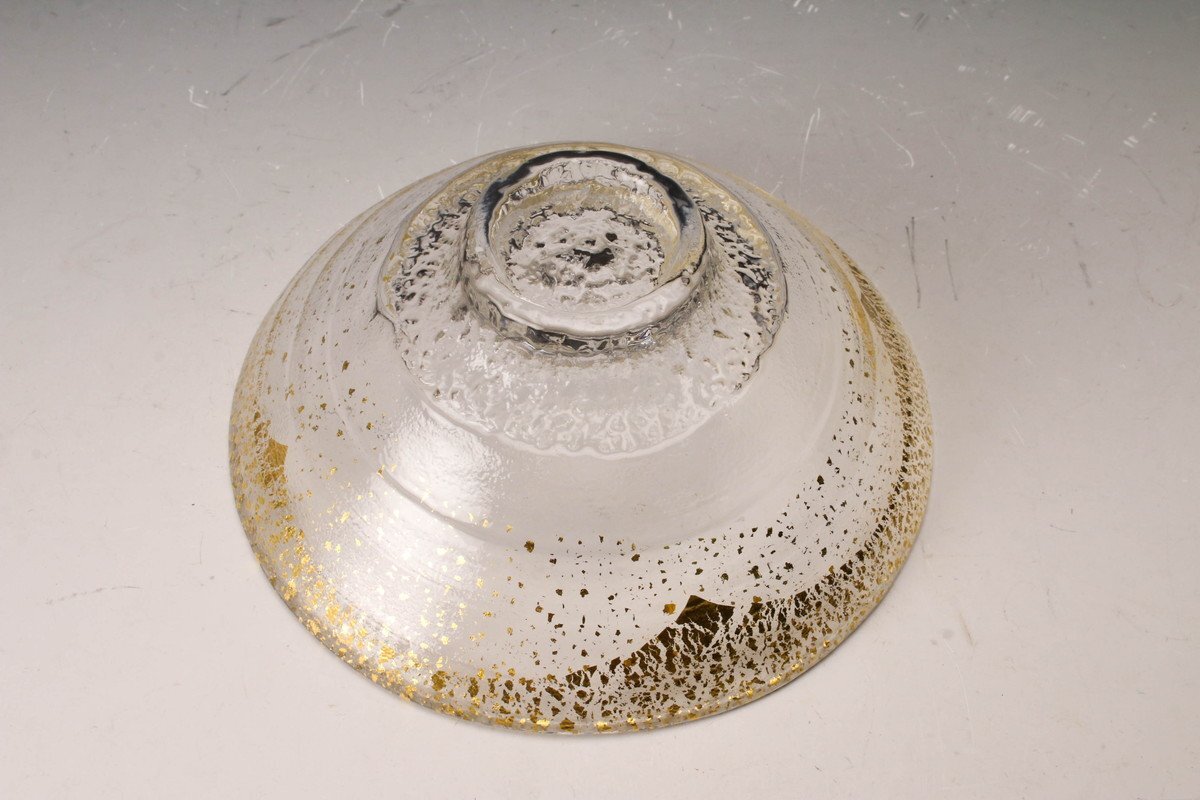 佳香】渡辺信二 金箔散義山平茶碗『極光』 ガラス製 共箱 茶道具 本物