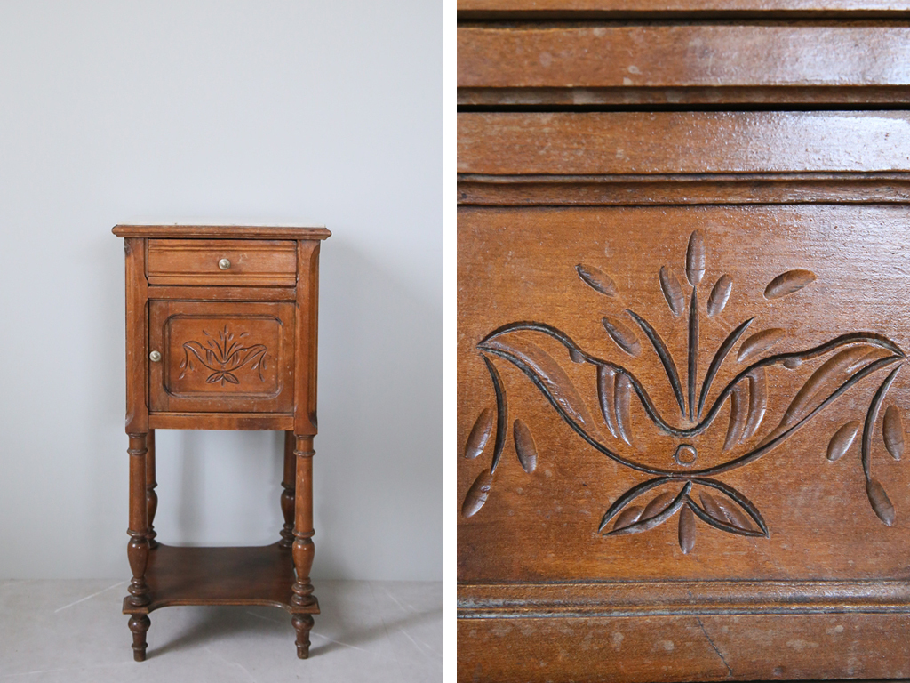 フランスアンティーク木製ナイトテーブル/キャビネット/机/飾り棚(82