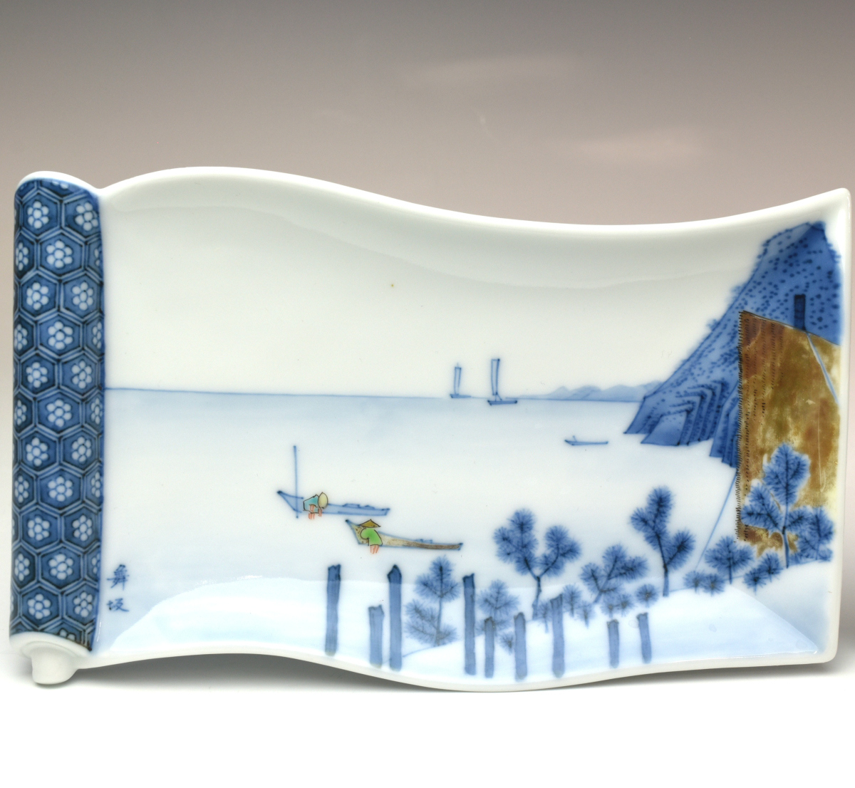 趣楽】 希少 十二代 酒井田柿右衛門作 「染錦 東海道五