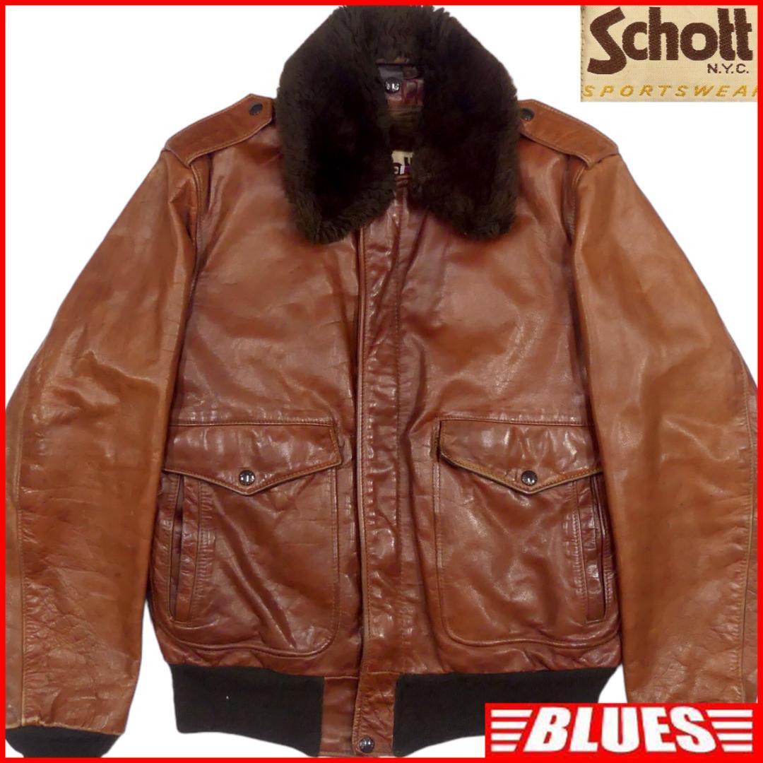 米国製】Schott レザー ライダースジャケット 赤茶 38 ボアライナー付