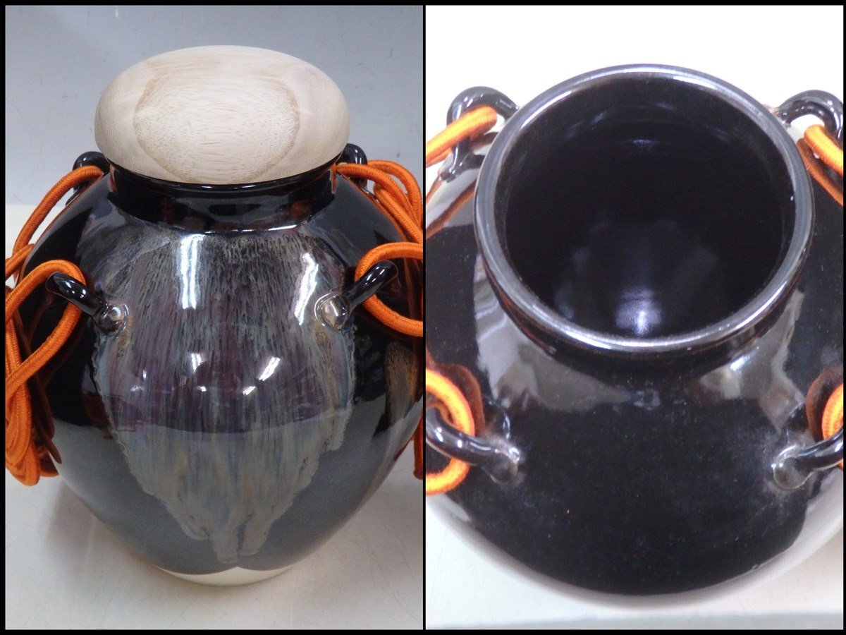 ○平安 草山作【京焼 飾壷 共箱】万代草山 直径19×高