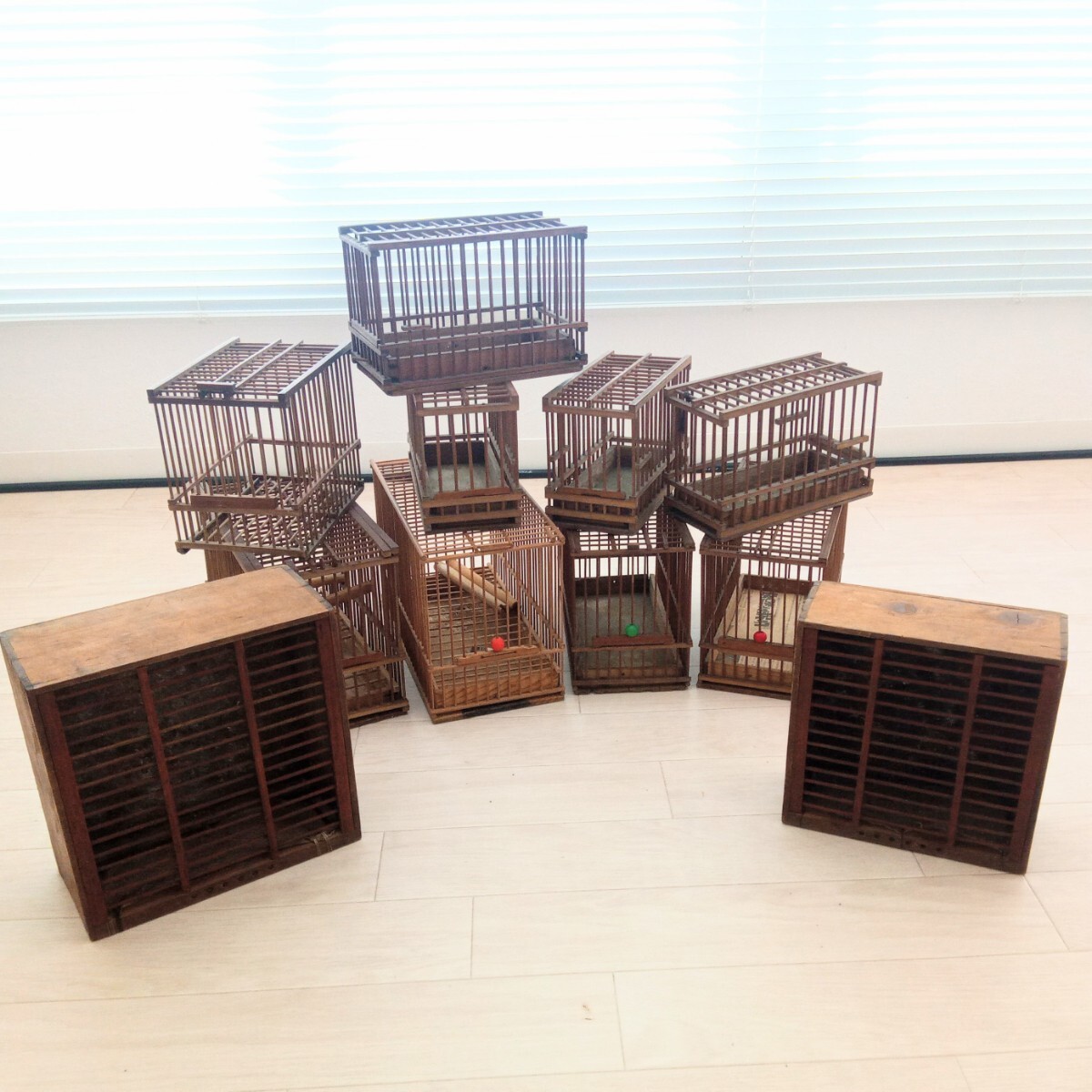 メジロ、ウグイス和鳥籠竹製手作り