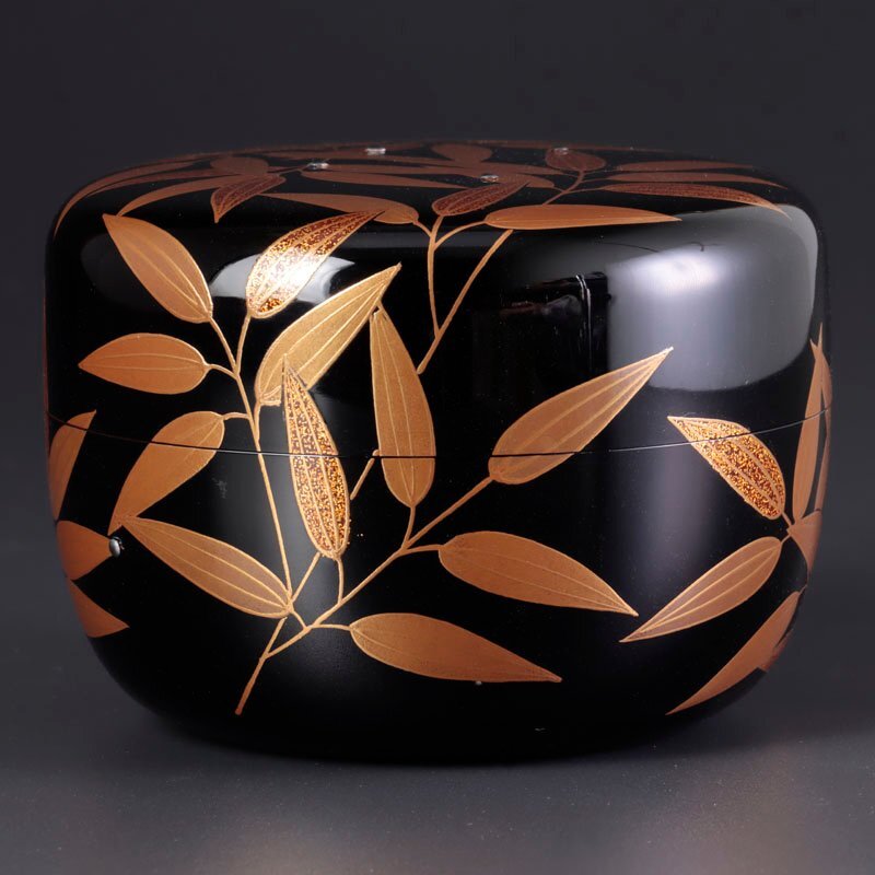 茶道具 新井司平「松喰鶴蒔絵」大棗 尋牛斎・書付 金蒔絵