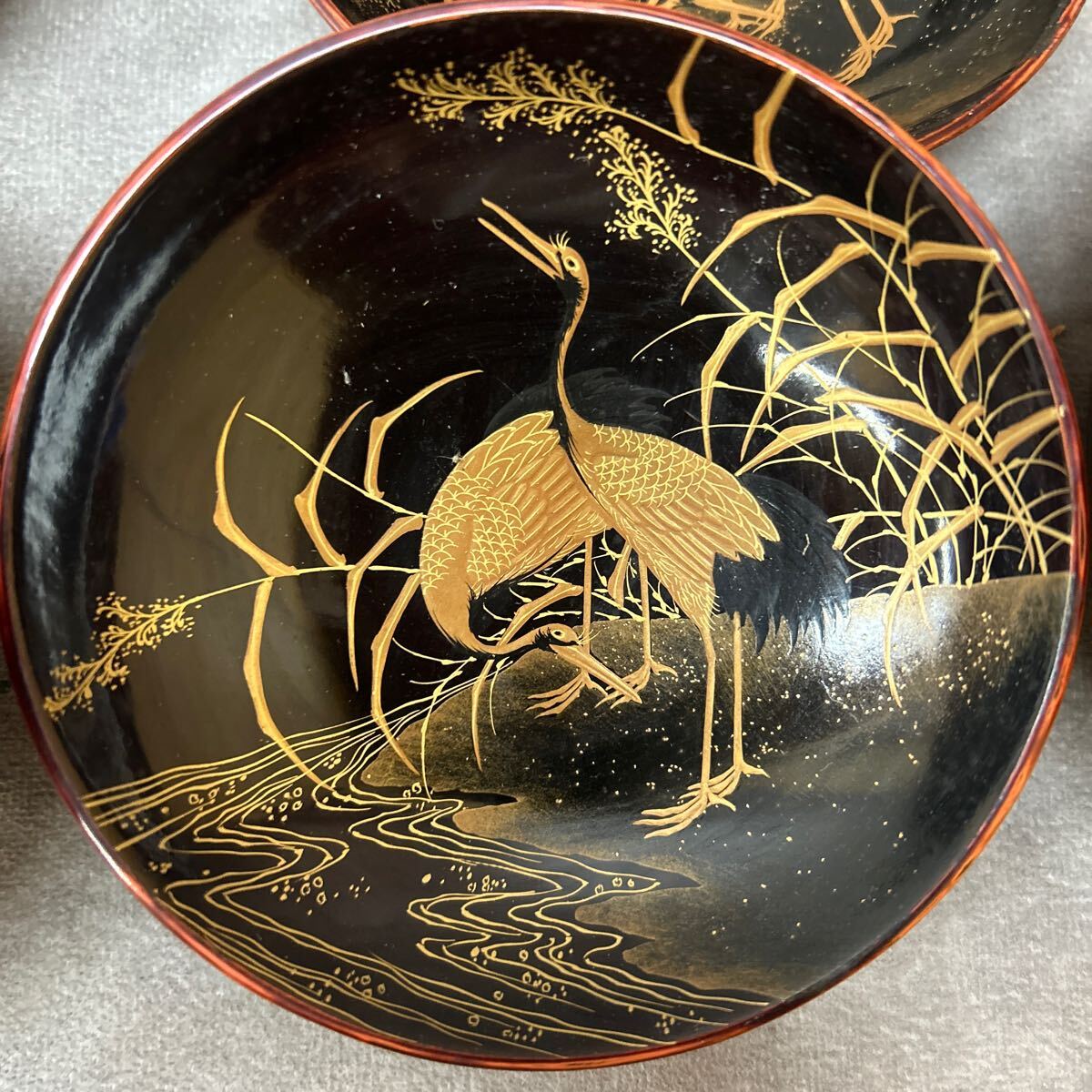 漆器 輪島塗 木製 蒔絵 溜塗 吸物椀 大きめ 蓋付椀 汁椀 10客 共箱