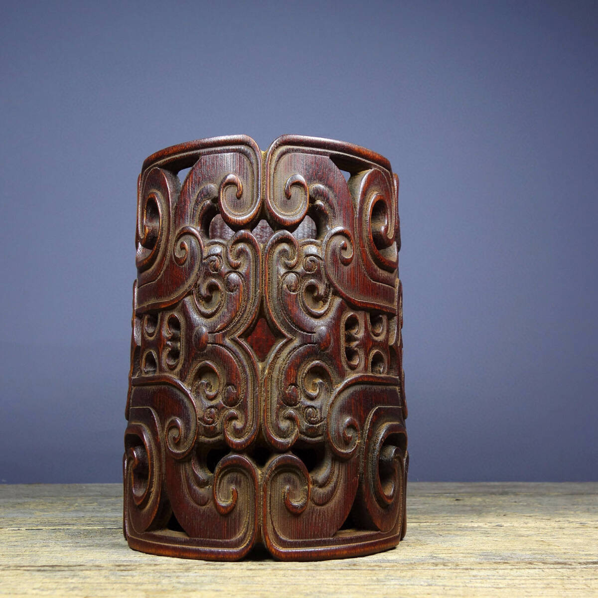 2378 古唐物 竹彫 竹筆筒 置物 時代物 2378 古唐物 竹彫