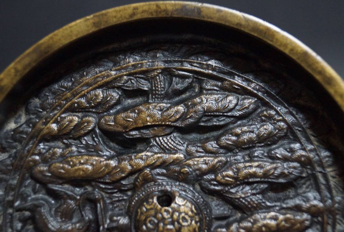 鶴亀松文』天下一 古銅鏡 和鏡 古鏡 円鏡 江戸時代 希少