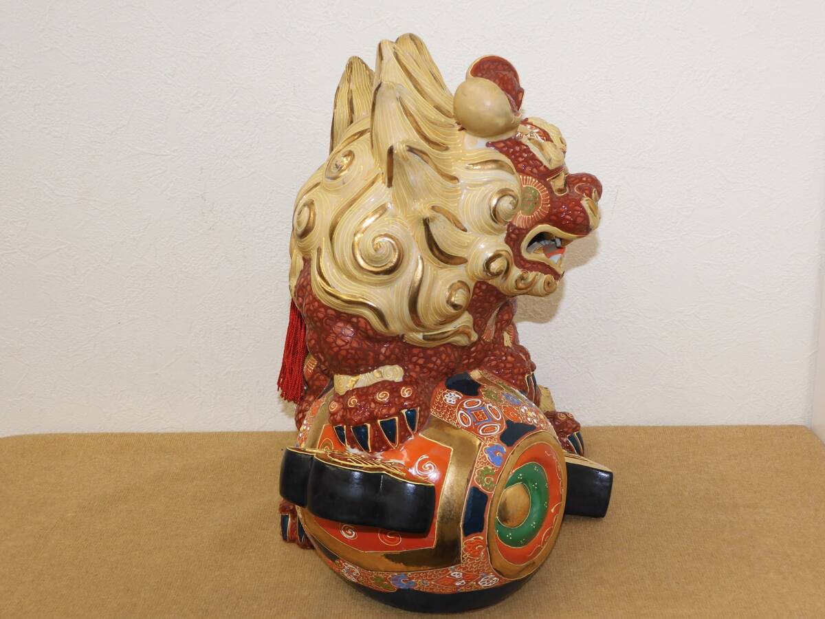 玉乗り獅子】＊狛犬 陶器 縁起物 唐獅子 床の間飾り 骨董 美術品 伝統工芸