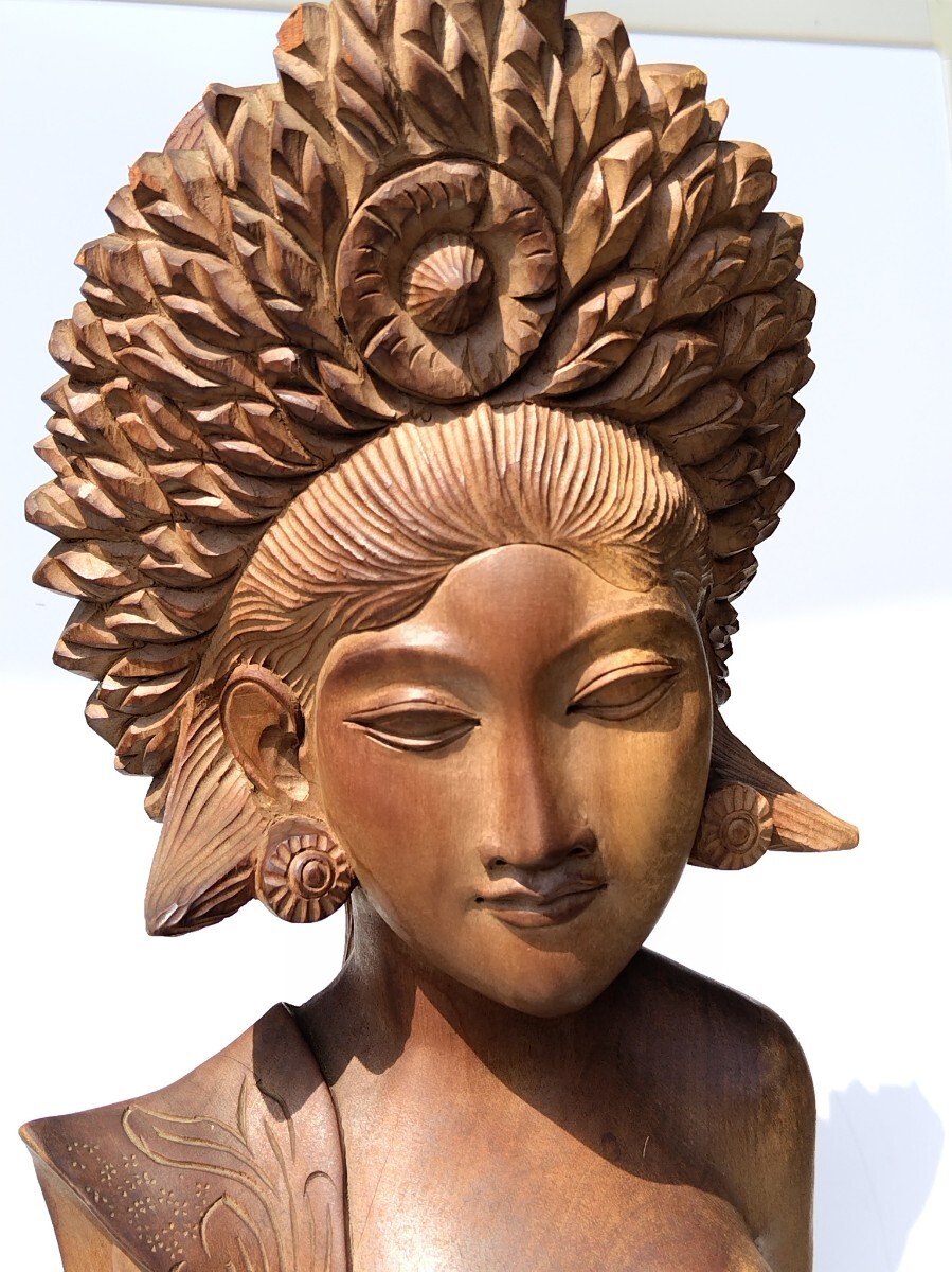 A1686 バリ島 女神立像 天然銘木 東洋彫刻 インドネシア 置物 彫刻 木彫
